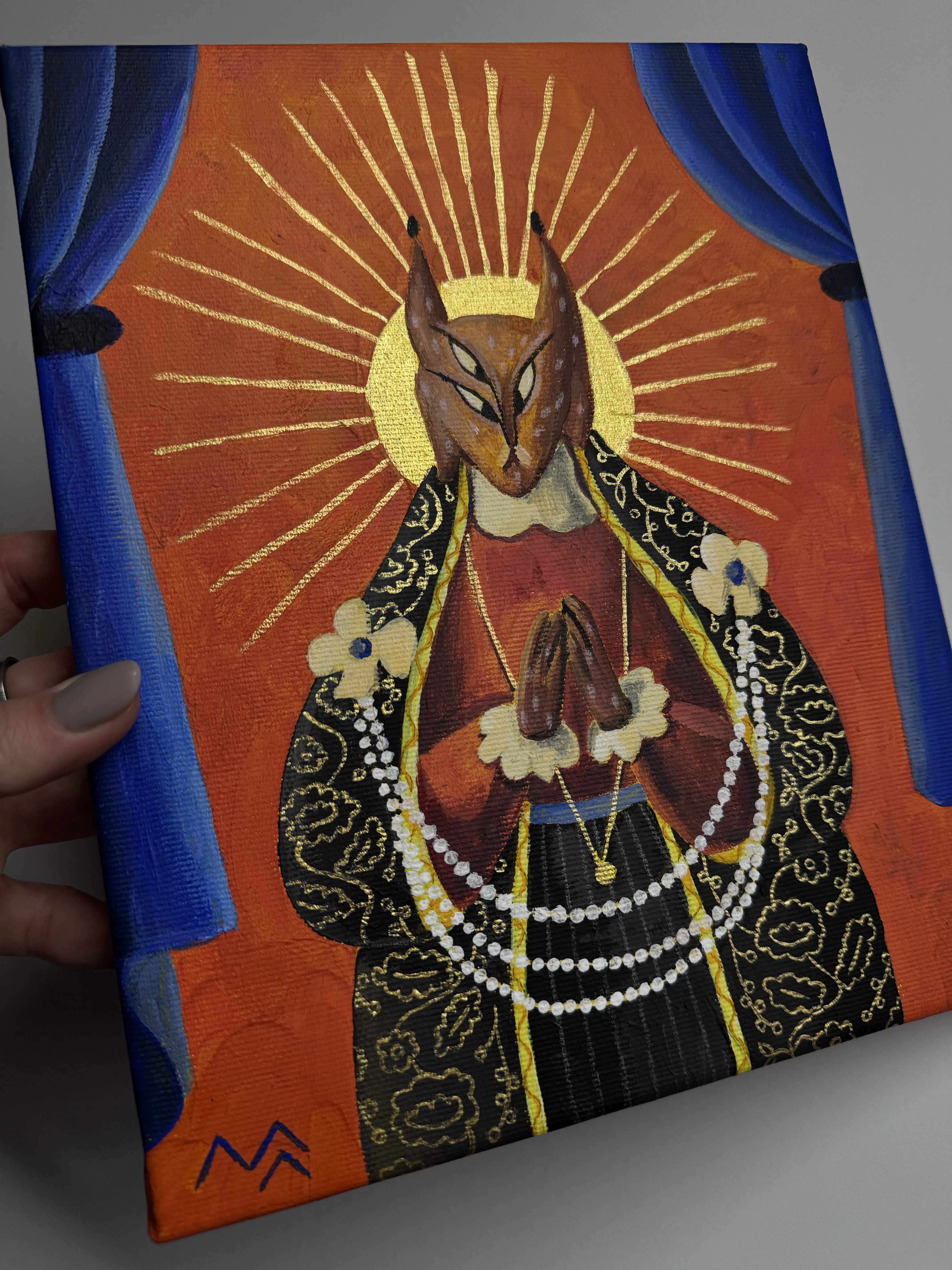 Зображення "без назви" від Марта Лешак, розмір: 20x25cm, матеріали: акрил, полотно, медіум: Живопис, місто: Львів, серія: Святі Рисі, ціна: $130 Фото 2 з 3.