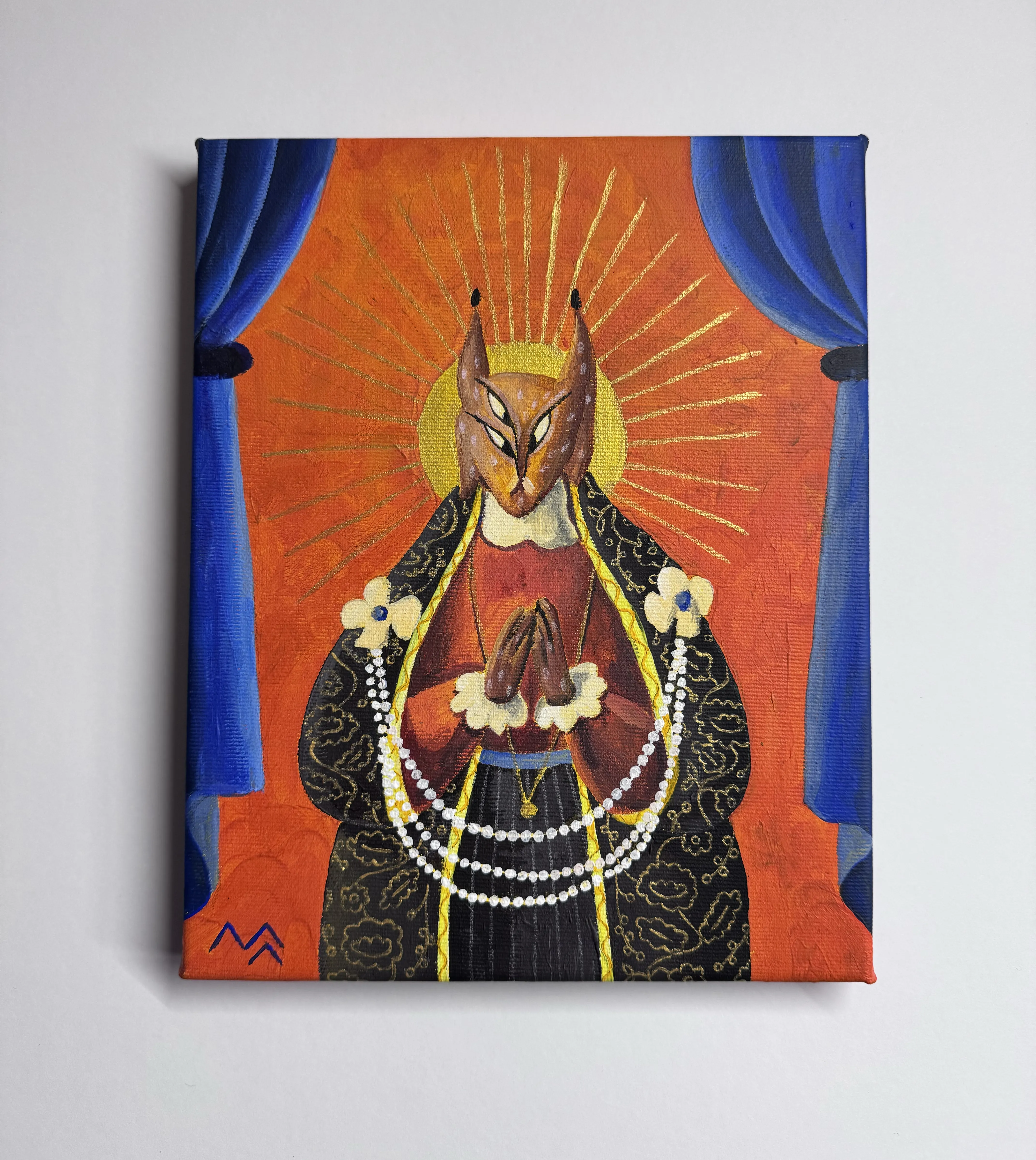 Зображення "без назви" від Марта Лешак, розмір: 20x25cm, матеріали: акрил, полотно, медіум: Живопис, місто: Львів, серія: Святі Рисі, ціна: $130 Фото 1 з 3.