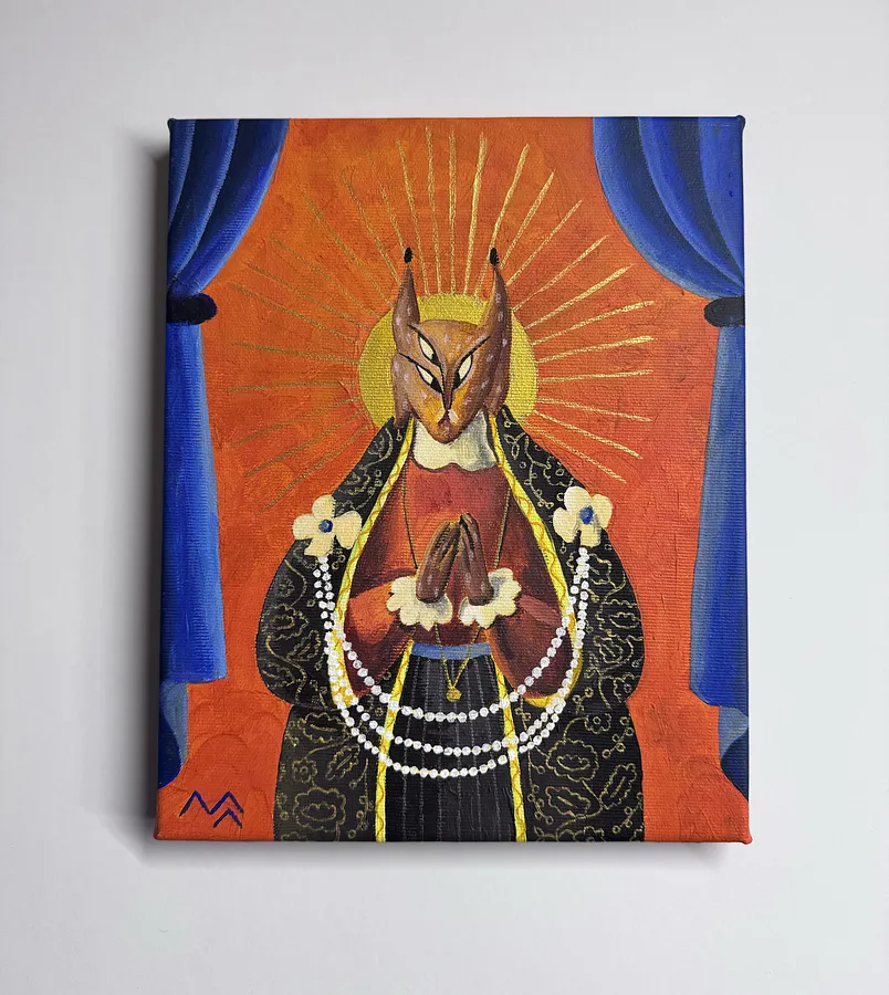 Зображення "без назви" від Марта Лешак, розмір: 20x25cm, матеріали: акрил, полотно, медіум: Живопис, місто: Львів, серія: Святі Рисі, ціна: $130 Фото 1 з 3.