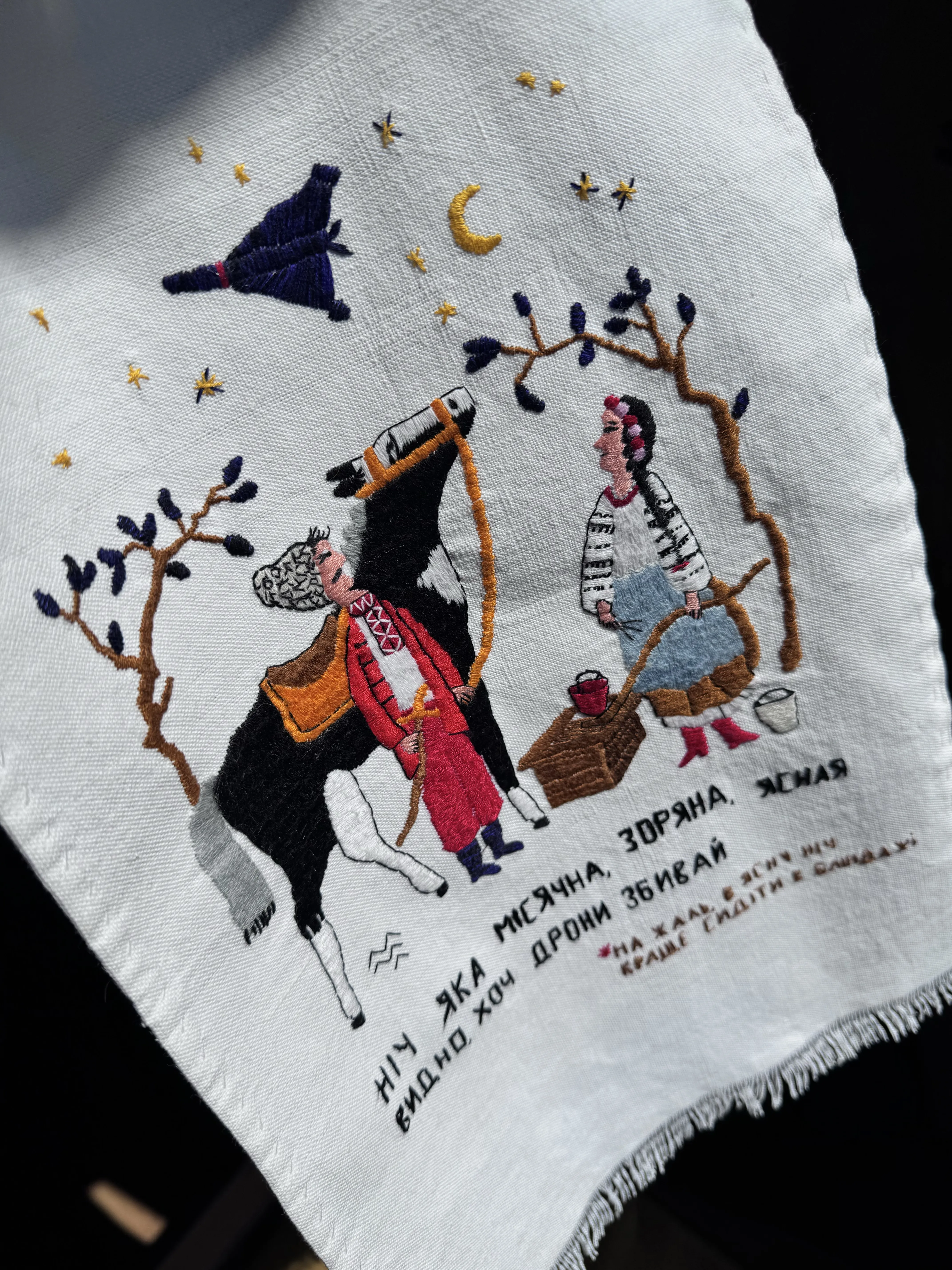 Зображення "ніч зоряна" від Марта Лешак, розмір: 26x45cm, матеріали: полотно, нитки, медіум: Вишивка, місто: Львів, ціна: $500