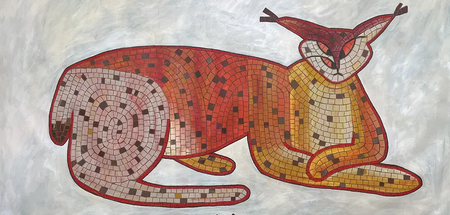 Image of Mosaic lynx №2 by Martа Leshak, size: 145x90cm, made of Acrylic, pastel, canvas, Paintings medium, from Lviv, priced at $600