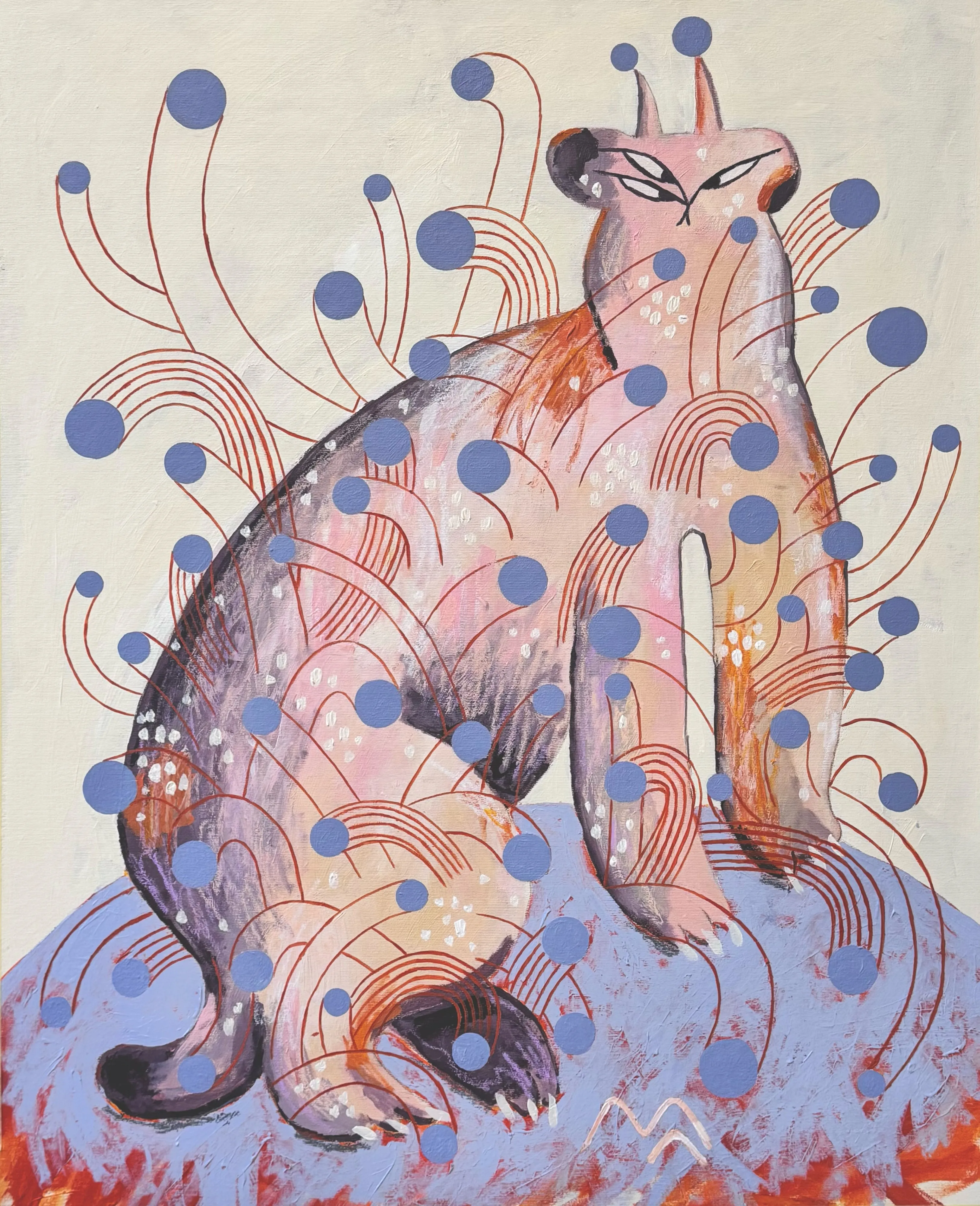 Зображення "рись у дедлайнах" від Марта Лешак, розмір: 65x80cm, матеріали: акрил, пастель, кольорові олівці, полотно, медіум: Живопис, місто: Львів, серія: Мої друзі, що бачать у темряві, ціна: ₴450 Фото 3 з 8.