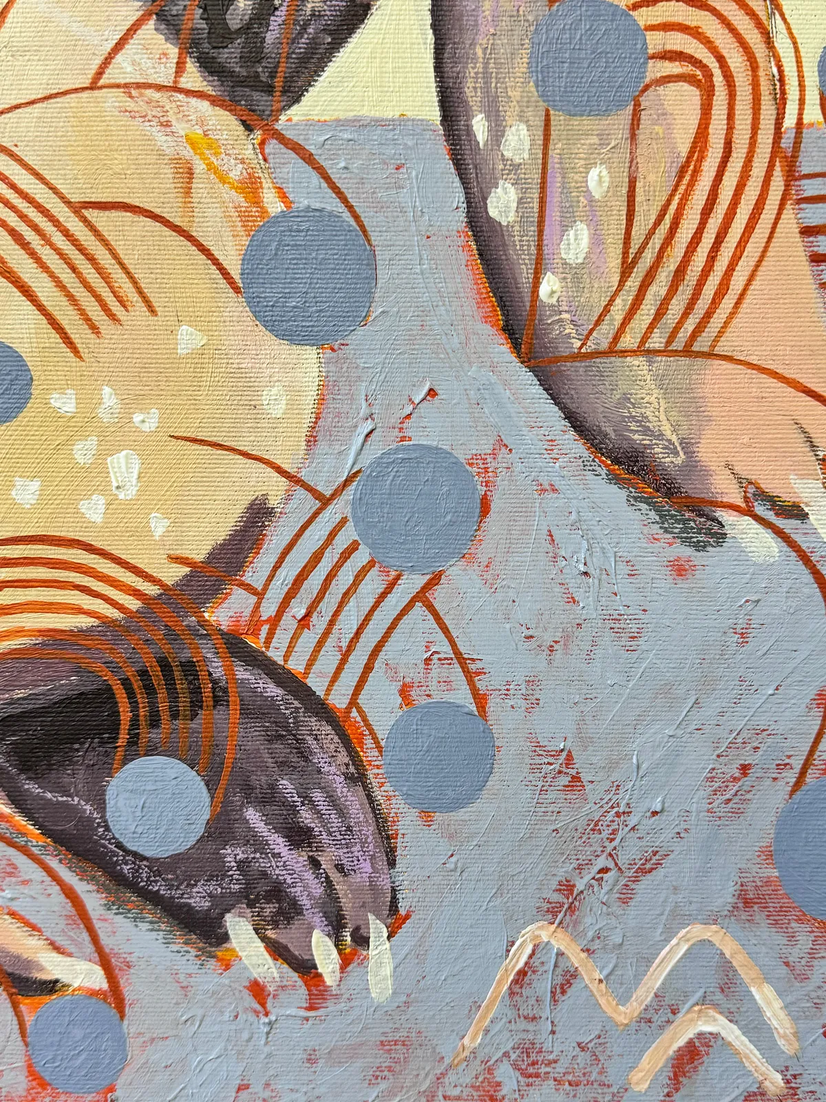 Зображення "рись у дедлайнах" від Марта Лешак, розмір: 65x80cm, матеріали: акрил, пастель, кольорові олівці, полотно, медіум: Живопис, місто: Львів, серія: Мої друзі, що бачать у темряві, ціна: ₴450 Фото 6 з 8.