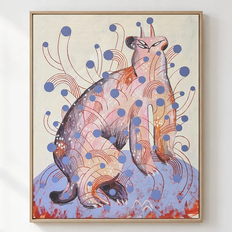 Зображення "рись у дедлайнах" від Марта Лешак, розмір: 65x80cm, матеріали: акрил, пастель, кольорові олівці, полотно, медіум: Живопис, місто: Львів, серія: Мої друзі, що бачать у темряві, ціна: ₴450