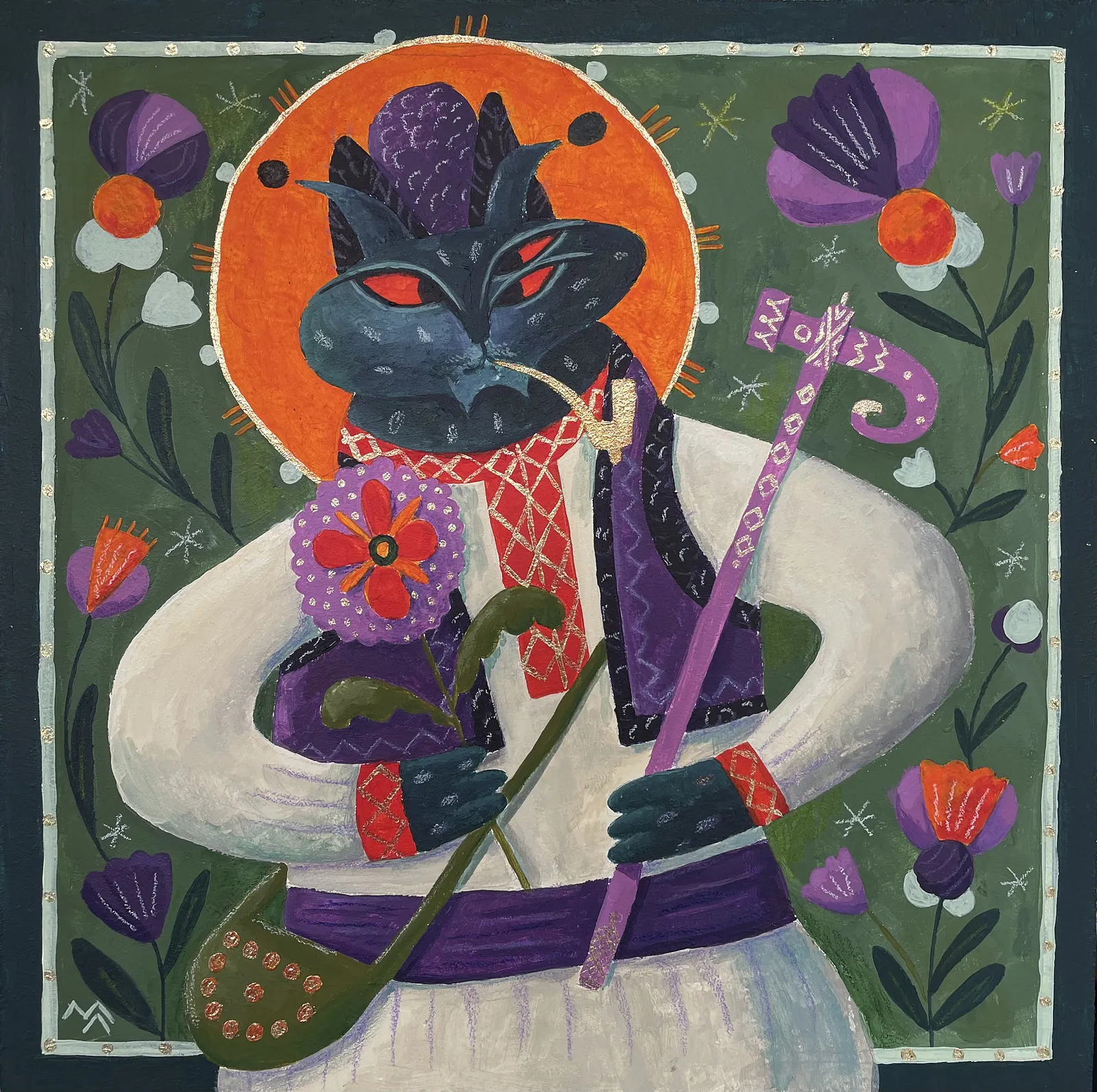 Зображення "Гуцульська Рись" від Марта Лешак, розмір: 30x30cm, матеріали: акрил, картон, медіум: Живопис, місто: львів, серія: Святі Рисі, ціна: $170 Фото 1 з 3.