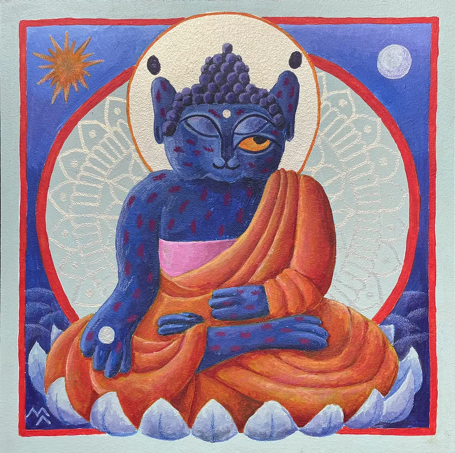 Image of Draw, be Buddha. by Martа Leshak, size: 30x30, made of Acrylic, cardboard, Paintings medium, from Lviv, part of the Holy Roots series Photo 1 of 5.