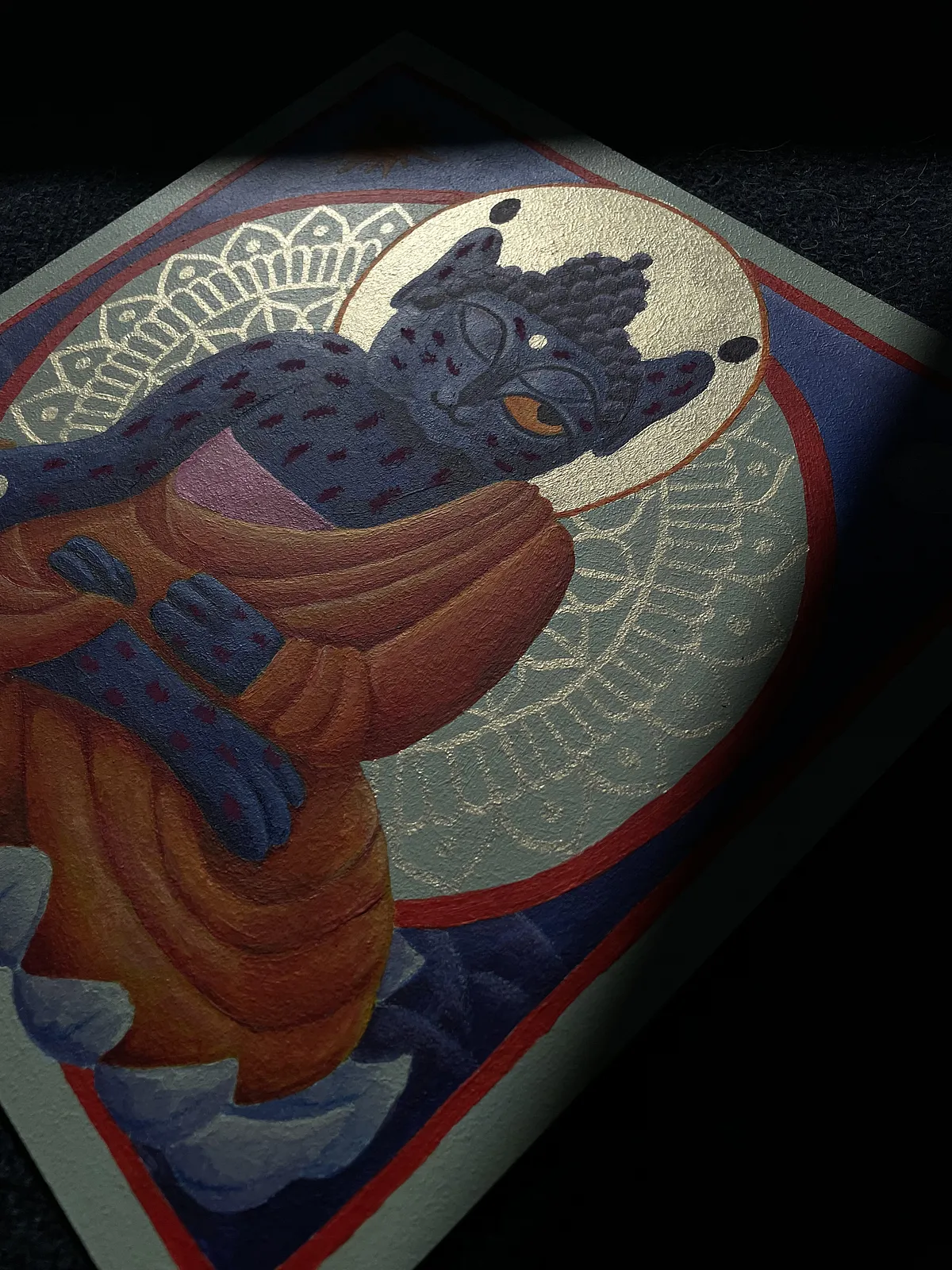 Зображення "рись буддись" від Марта Лешак, розмір: 30x30, матеріали: акрил, картон, медіум: Живопис, місто: львів, серія: Святі Рисі, ціна: $200 Фото 5 з 5.