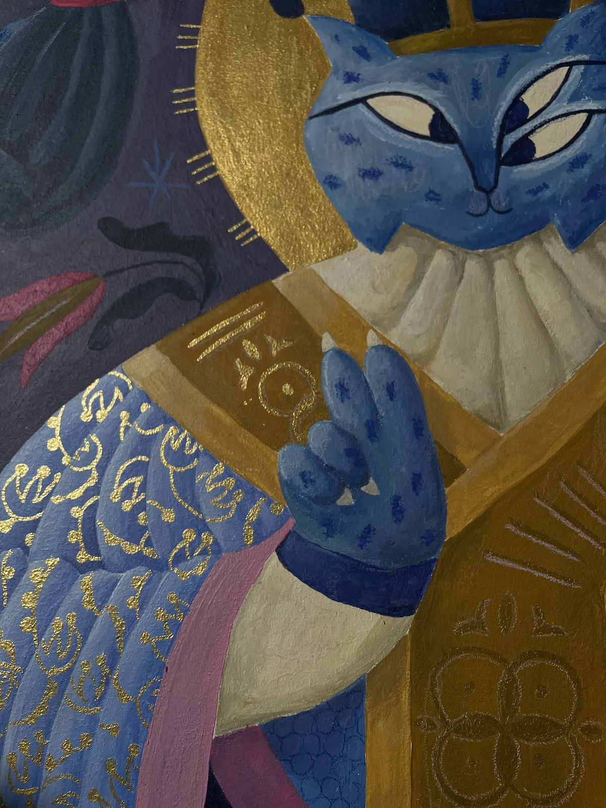 Зображення "рисячий Миколий" від Марта Лешак, розмір: 65x65, матеріали: акрил, картон, медіум: Живопис, місто: львів, серія: Святі Рисі, ціна: $320 Фото 3 з 7.