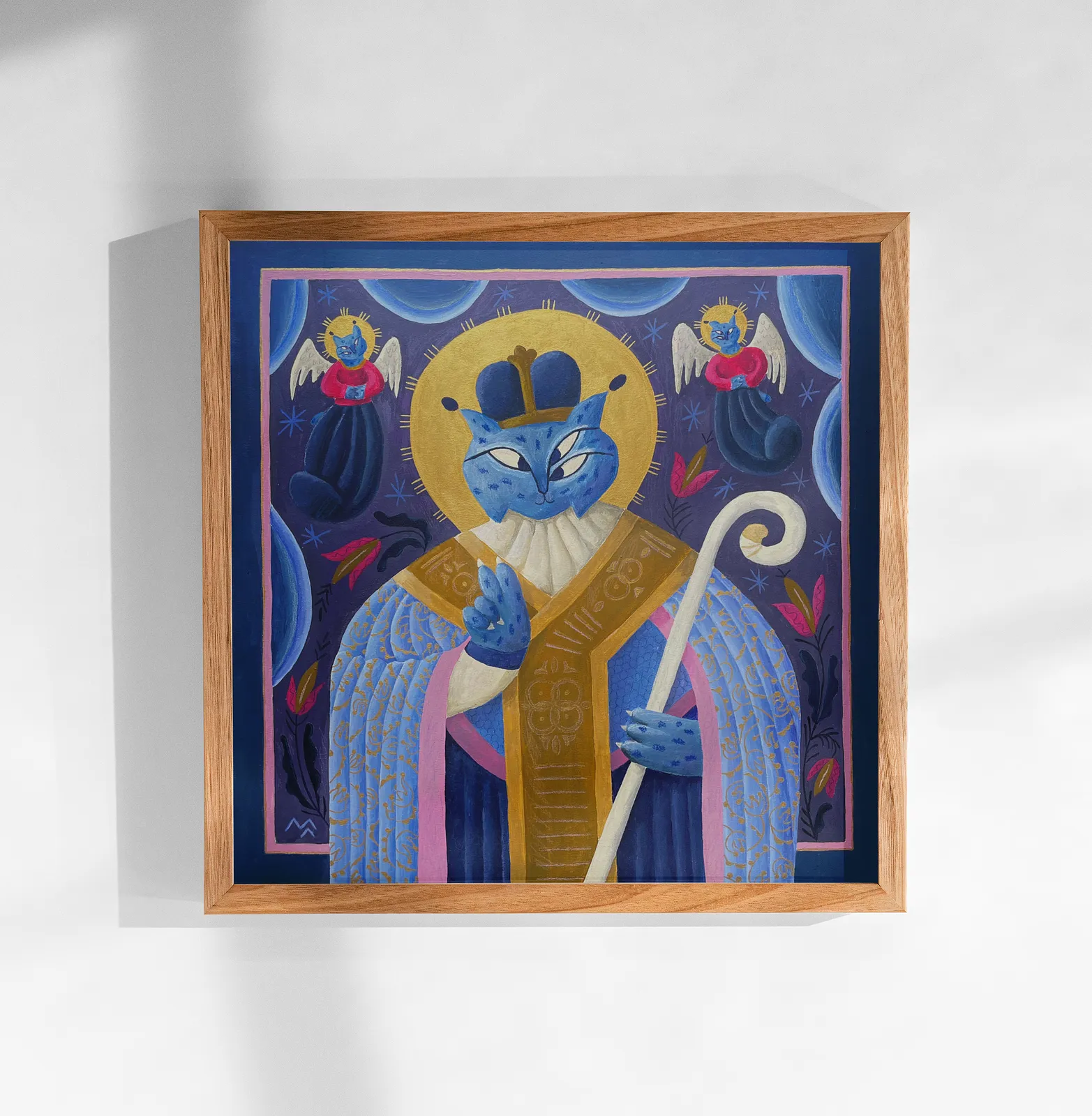 Зображення "рисячий Миколий" від Марта Лешак, розмір: 65x65, матеріали: акрил, картон, медіум: Живопис, місто: львів, серія: Святі Рисі, ціна: $320 Фото 1 з 7.