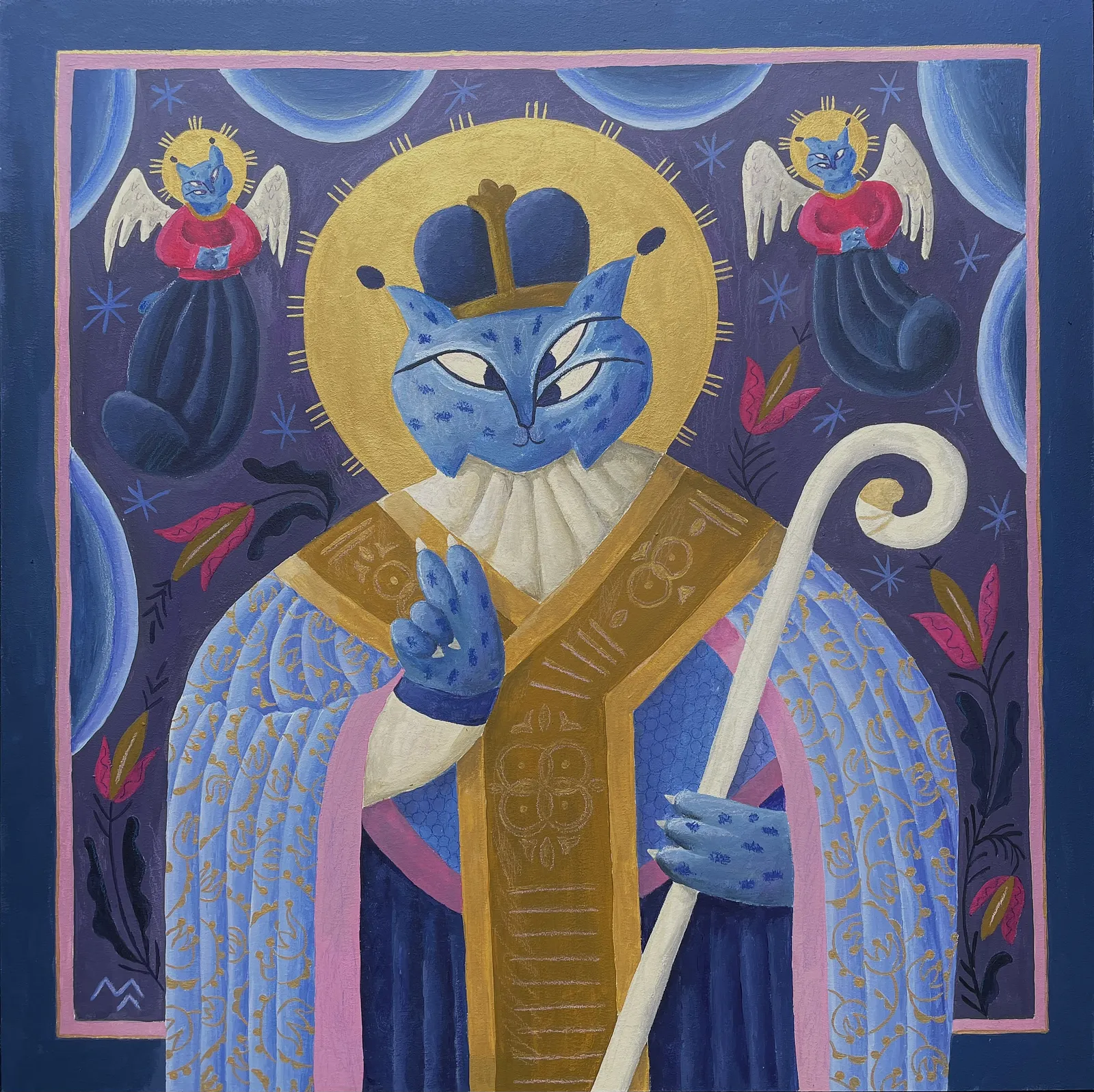 Зображення "рисячий Миколий" від Марта Лешак, розмір: 65x65, матеріали: акрил, картон, медіум: Живопис, місто: львів, серія: Святі Рисі, ціна: $320 Фото 7 з 7.