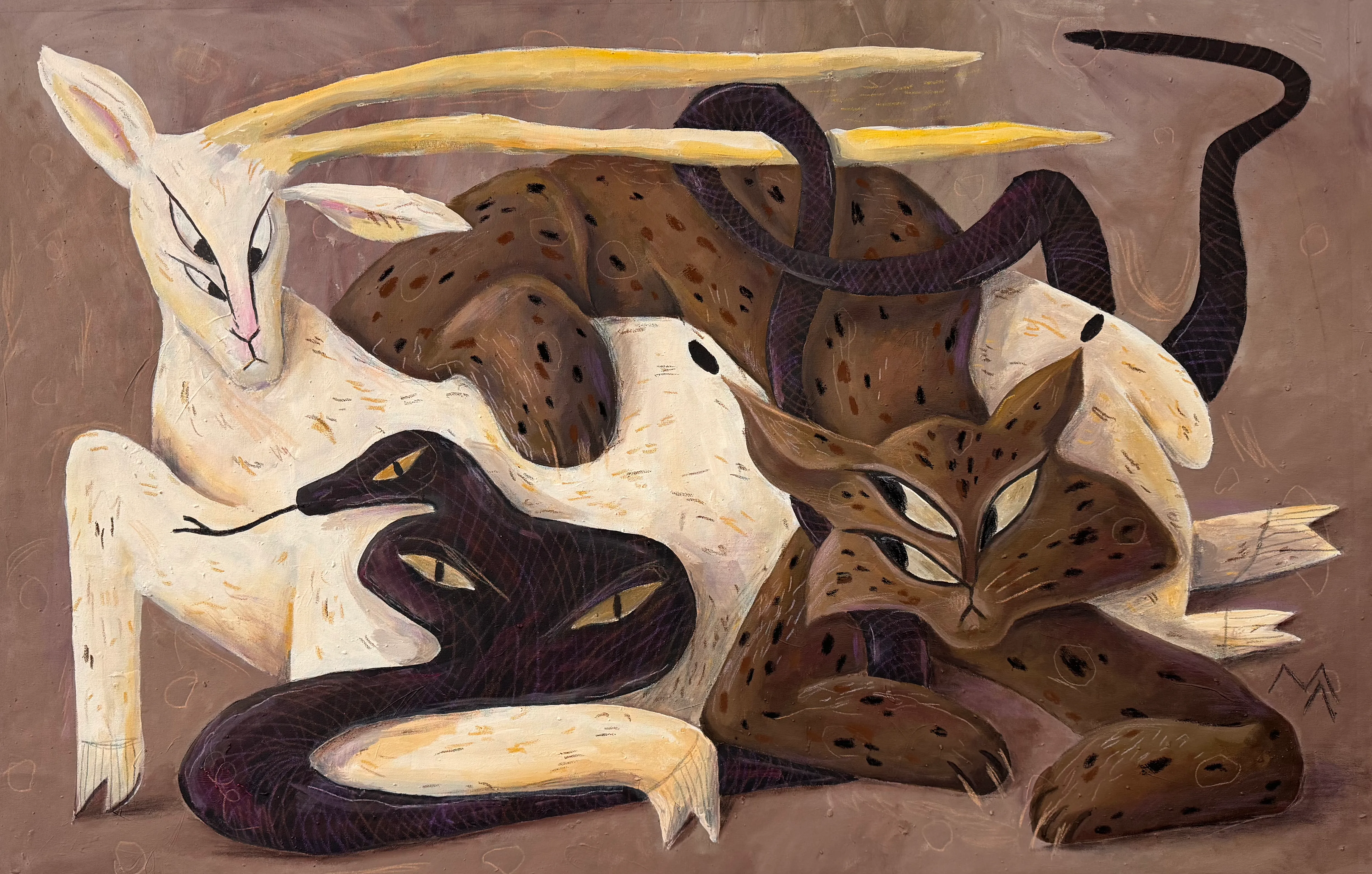 Зображення ""автопортрет"" від Марта Лешак, розмір: 90x140cm, матеріали: акрил, пастель, кольорові олівці, полотно, медіум: Живопис, місто: Львів Фото 1 з 6.
