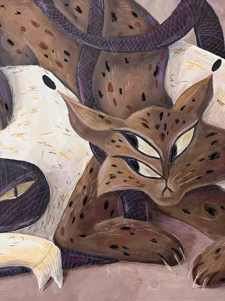 Зображення ""автопортрет"" від Марта Лешак, розмір: 90x140cm, матеріали: акрил, пастель, кольорові олівці, полотно, медіум: Живопис, місто: Львів, ціна: $900 Фото 5 з 6.