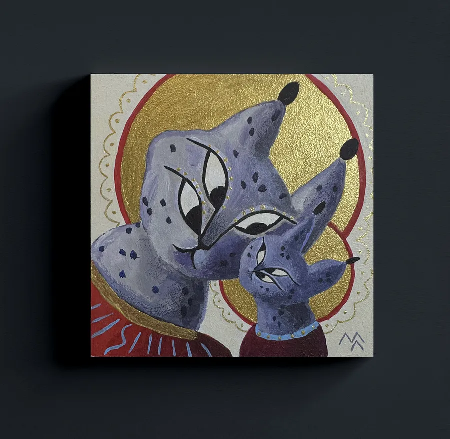 Зображення "Рисьдвяна ікона" від Марта Лешак, розмір: 15х15, матеріали: акрил, картон, медіум: Живопис, місто: Львів, серія: Святі Рисі, ціна: ₴3500