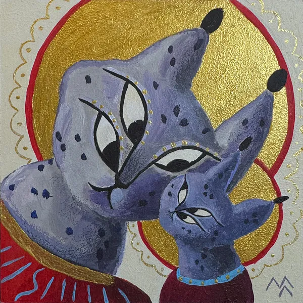 Зображення "Рисьдвяна ікона" від Марта Лешак, розмір: 15х15, матеріали: акрил, картон, медіум: Живопис, місто: Львів, серія: Святі Рисі, ціна: ₴3500 Фото 2 з 3.