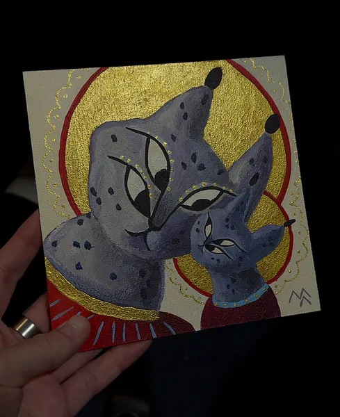 Зображення "Рисьдвяна ікона" від Марта Лешак, розмір: 15х15, матеріали: акрил, картон, медіум: Живопис, місто: Львів, серія: Святі Рисі, ціна: ₴3500 Фото 3 з 3.