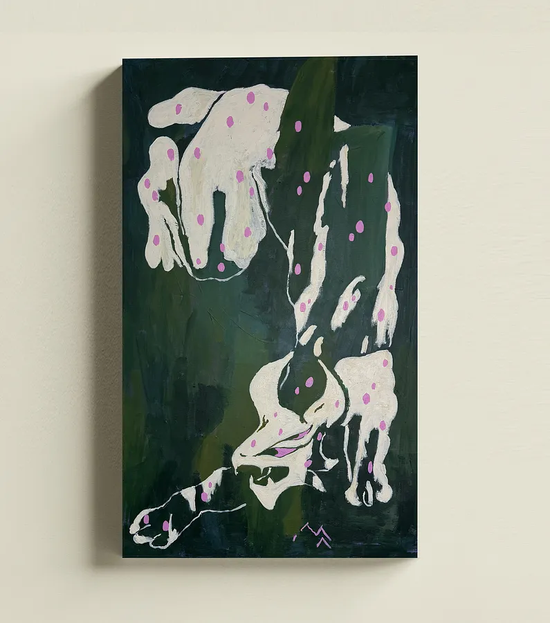 Зображення "в хащах" від Марта Лешак, розмір: 55x95cm, матеріали: акрил, полотно, медіум: Живопис, місто: Львів, серія: Святі Рисі, ціна: $400